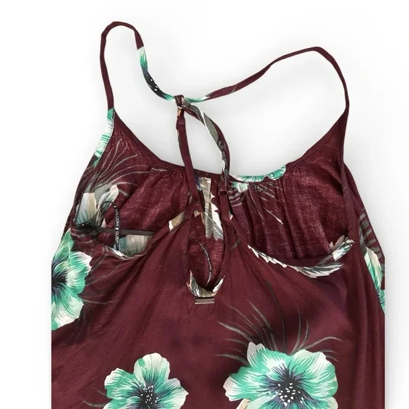 Volcom Burgundy Dress with Teal Tropical Floral Flowers Size Small Beach Luau - Picture 3 of 6